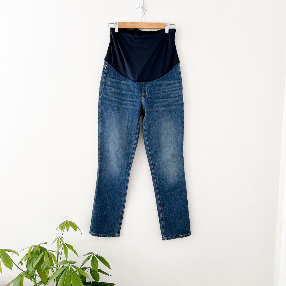 Madewell High-Rise Maternity Jeans in Blue with Black Waist Panel
